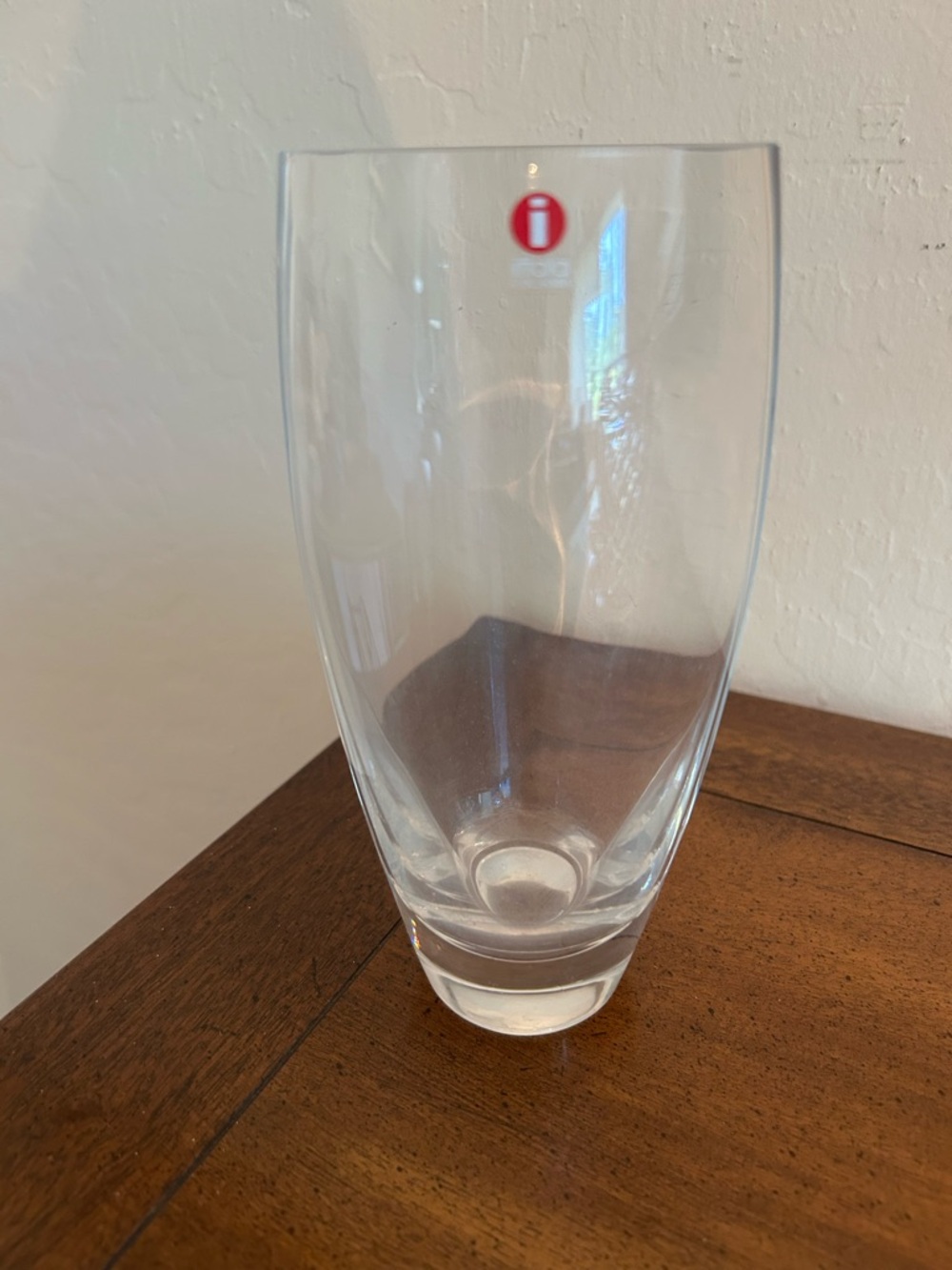 Iittala Clear Glass Vase with Red Logo Accent